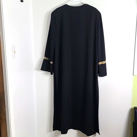 Whisper Open Front Maxi Kaftan, Black with Gold Trim, Size 2X - Picture 7 of 10